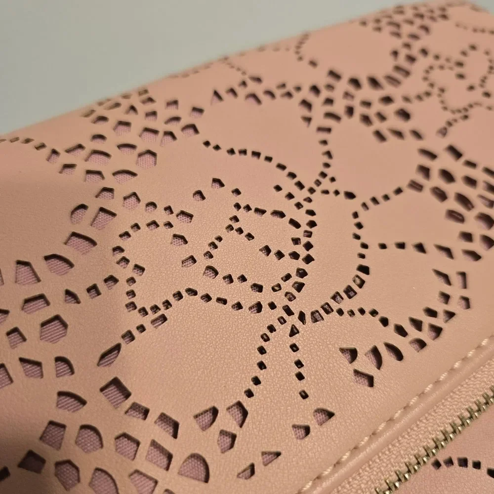 Urban Expressions Locket Clutch with chain In Blush Pink Laser Cut Vegan Leather